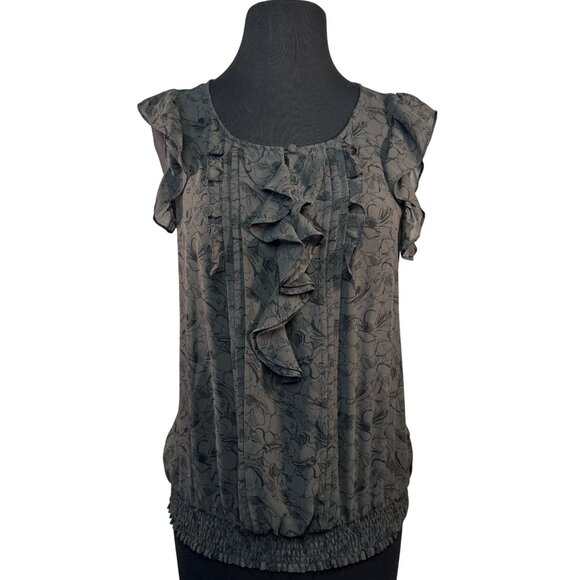 Express Womens Size Small Ruffle Floral Sleeveless Blouse Black - Picture 1 of 7